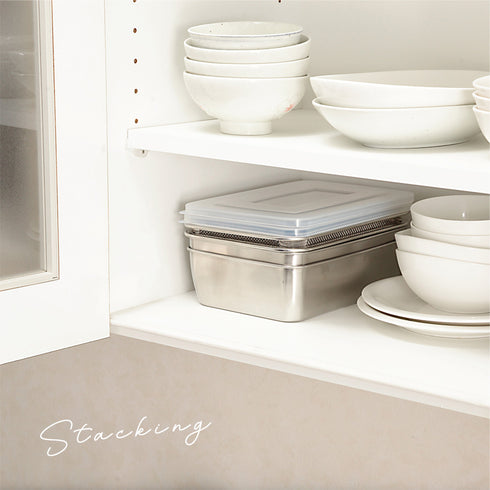 蓋付き深型ステンレスバット・角型ザルセット.|s10