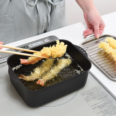 天ぷら鍋角型ワイド アミ・フタ付.|s15