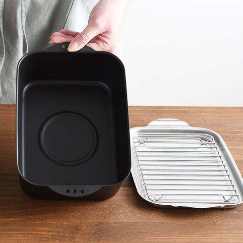 天ぷら鍋角型ワイド アミ・フタ付.|s17