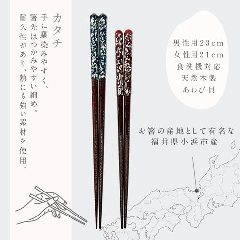 夫婦箸 23.0cm 21.0cm 若狭塗箸 海雪.|s6
