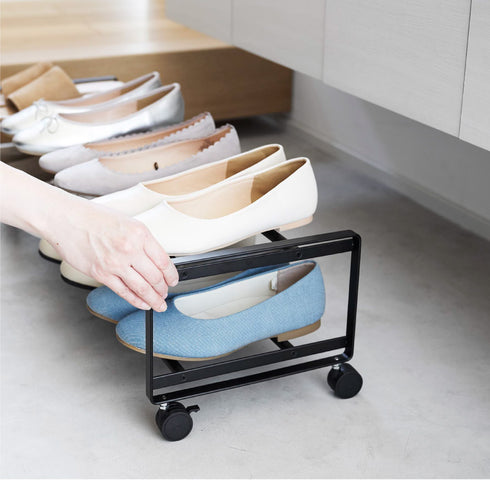 引き出せるキャスター付きシューズラック タワー 2段.|s9