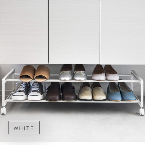 引き出せるキャスター付きシューズラック タワー 2段.|s5