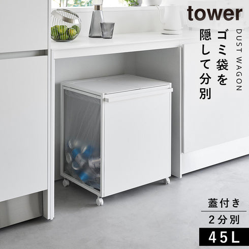 蓋付き目隠し分別ダストワゴン タワー45L 2分別