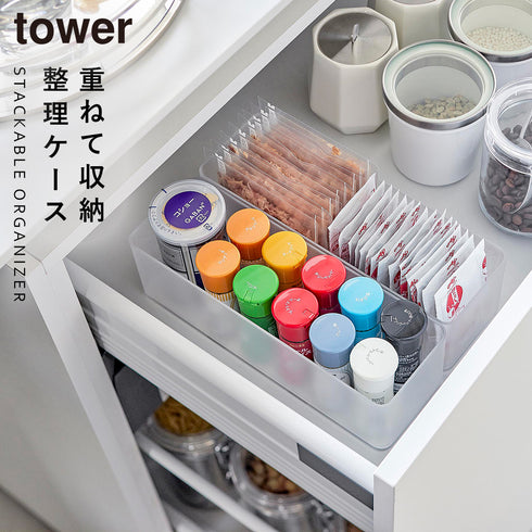 縦横重ねられる引き出し整理収納ケース タワー 深型 2個組