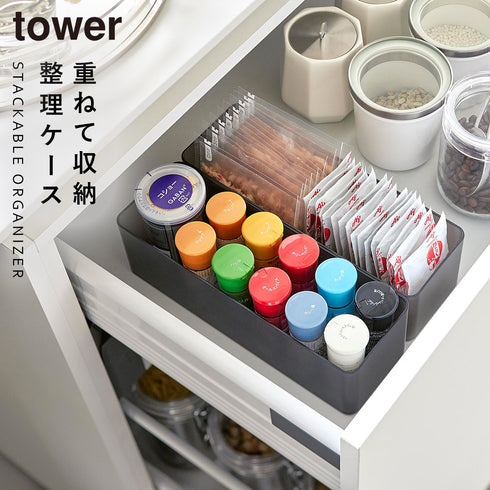 縦横重ねられる引き出し整理収納ケース タワー 深型 2個組