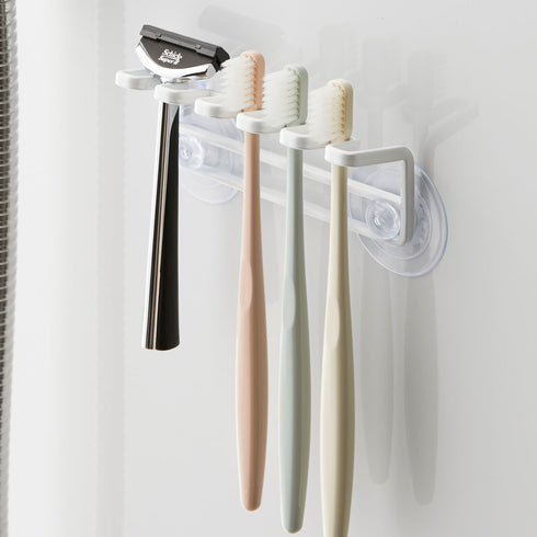 吸盤歯ブラシホルダー 5連 ミスト ホワイト.|m2