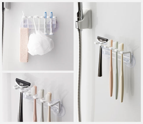 吸盤歯ブラシホルダー 5連 ミスト ホワイト.|s3