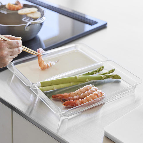 電子レンジ対応連結できる洗いやすい下ごしらえ調理トレータワー 浅型 2個組 クリア.|s8