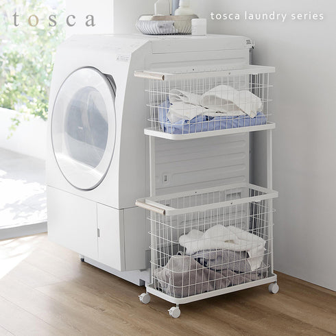 ランドリーワゴン+バスケット トスカ スリム ホワイト.|s1