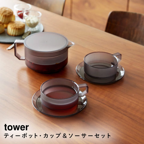 ティーポット タワー 600ml ティーカップ ソーサー 2個セット.|s1