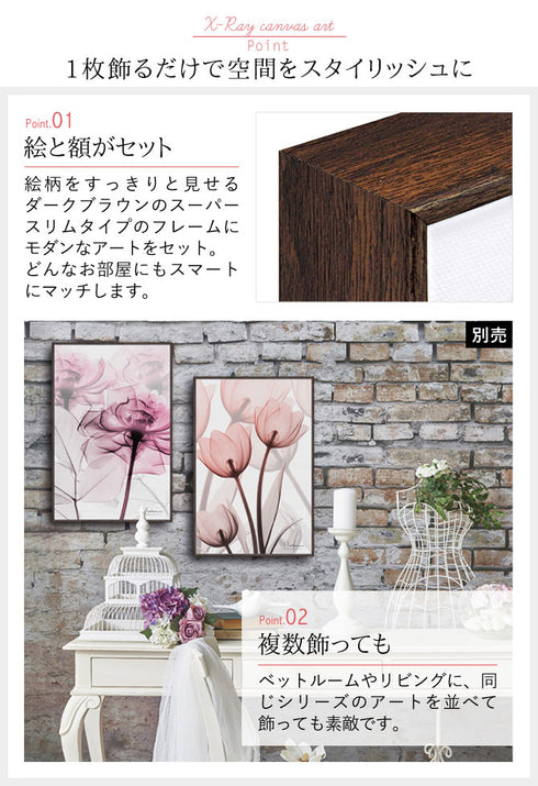 X RAY キャンバスアート ピンクローズ Sサイズ.|s2