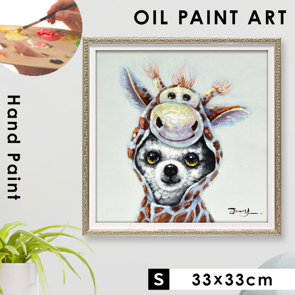 アート 絵画 壁掛け 油絵 33X33cm オイルペイント リトルドッグ.|m2