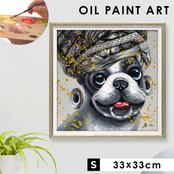 アート 絵画 壁掛け 油絵 33X33cm オイルペイント エスニックドッグ.|m2