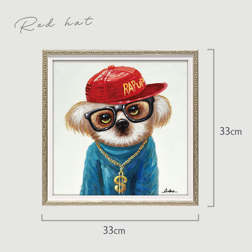 アート 絵画 壁掛け 油絵 33X33cm オイルペイント レッドハット.|s5