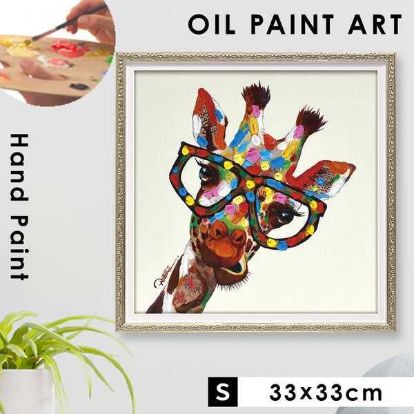 アート 絵画 壁掛け 油絵 33X33cm オイルペイント カラフルジラフ.|m2