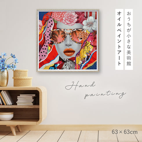 アート 絵画 壁掛け 油絵 63×63cm オイルペイント ワイルドコラージュ.|s1