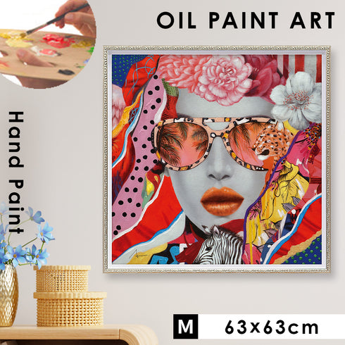 アート 絵画 壁掛け 油絵 63×63cm オイルペイント ワイルドコラージュ.|m2