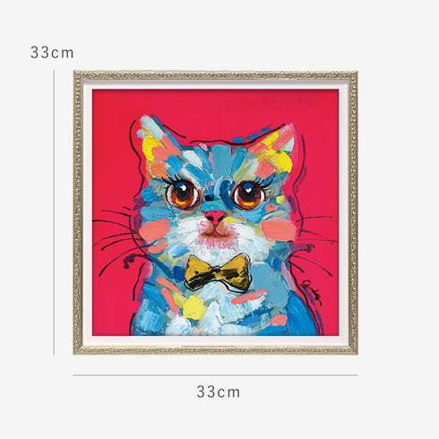 オイルペイントアート ボウタイキャット 33×33cm.|s6