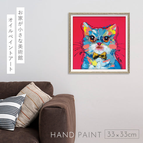 オイルペイントアート ボウタイキャット 33×33cm.|s1