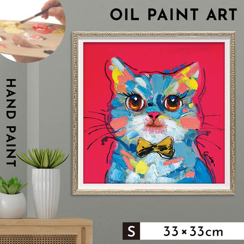 オイルペイントアート ボウタイキャット 33×33cm.|m2