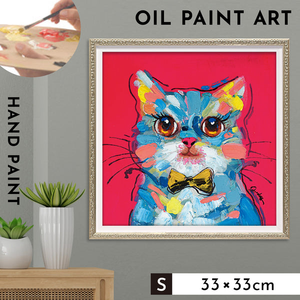 オイルペイントアート ボウタイキャット 33×33cm.|m2