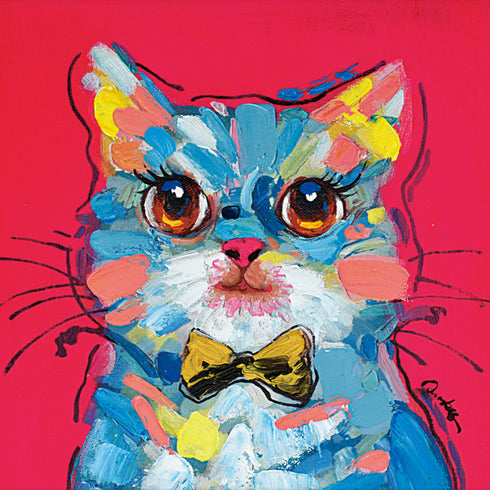 オイルペイントアート ボウタイキャット 33×33cm.|s3